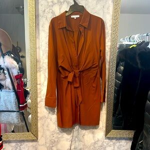 Hyfve Cognac Front Tie Button Down Shirt Dress
